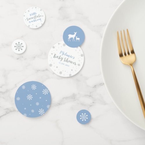 Silver  Blue Winter Snowflake Boy Baby Shower Confetti