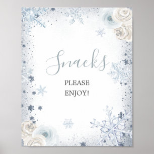 Silver Blue Winter Snowflake Bridal Shower Snacks Poster