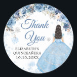 Silver Blue Winter Snowflake Mis Quince Thank You Classic Round Sticker<br><div class="desc">Silver & Blue Winter Snowflake Mis Quince Thank You</div>