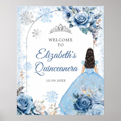 Silver Blue Winter Snowflake Mis Quince Welcome Poster