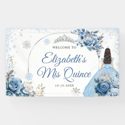 Silver Blue Winter Snowflake Quince Large Banner