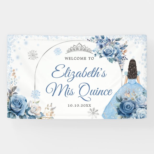 Silver Blue Winter Snowflake Quince Large Banner (Horizontal)