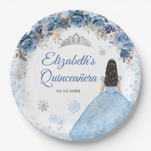 Silver Blue Winter Snowflake Quince Paper Plate