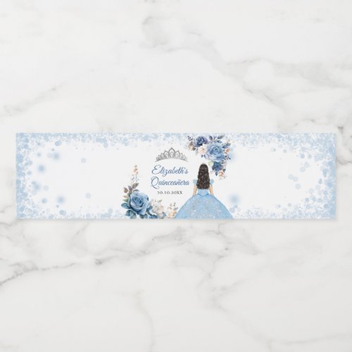 Silver Blue Winter Snowflake Quince Water Bottle Water Bottle Label