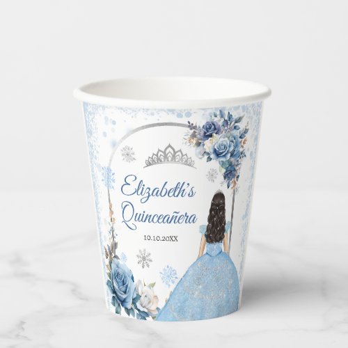 Silver Blue Winter Snowflake Quinceaera Paper Cup