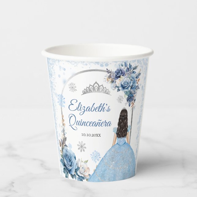 Silver Blue Winter Snowflake Quinceañera Paper Cup (Front)