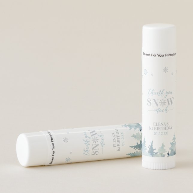 Silver & Blue Winter Wonderland 1st Birthday Favor Lip Balm (Front)