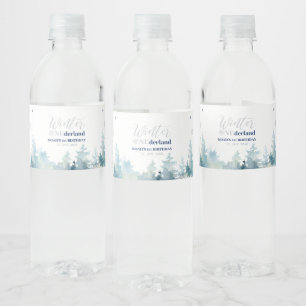 Silver & Blue Winter Wonderland 1st Birthday Party Water Bottle Label