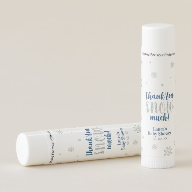 Silver & Blue Winter Wonderland Baby Shower Favor Lip Balm (Front)