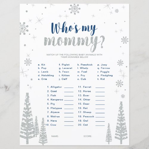 Silver & Blue Winter Wonderland Baby Shower Game