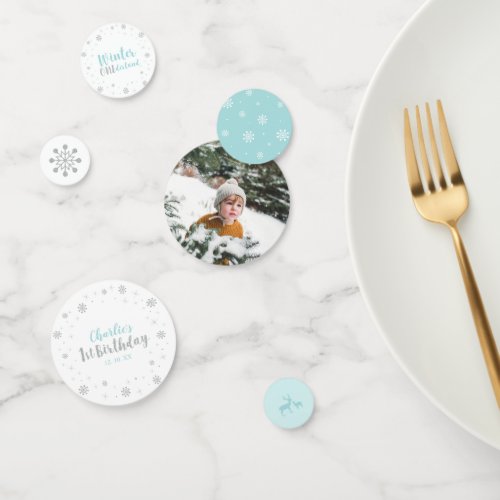 Silver  Blue Winter Wonderland Boy 1st Birthday Confetti