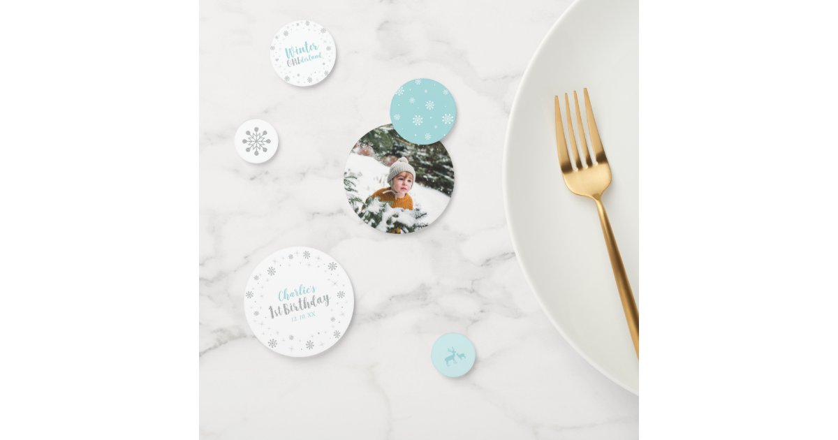 Silver Blue Winter Wonderland Boy 1st Birthday Confetti Zazzle