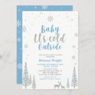 Silver & Blue Winter Wonderland Boy Baby Shower In Invitation