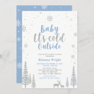 Silver & Blue Winter Wonderland Boy Baby Shower Invitation