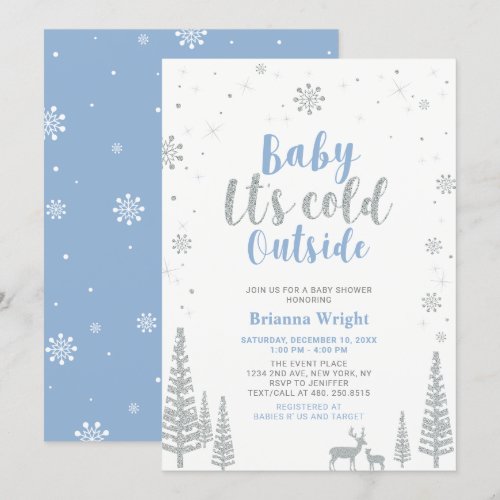 Silver & Blue Winter Wonderland Boy Baby Shower Invitation
