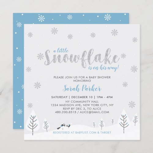 Silver  Blue Winter Wonderland Boy Baby Shower Invitation