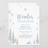 Silver & Blue Winter Wonderland Boy Birthday Invitation (Front/Back)