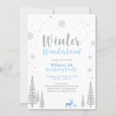 Silver & Blue Winter Wonderland Boy Birthday Invitation (Front)