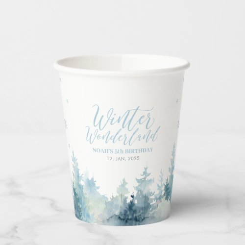Silver  Blue Winter Wonderland Boy Birthday Party Paper Cups