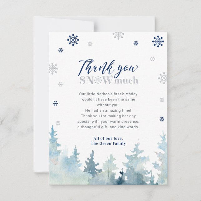 Silver & Blue Winter Wonderland Photo Thank You Card (Front)
