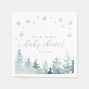Silver & Blue Winter Wonderland Snow Baby Shower Napkins