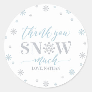 Blue Snowflake Stickers, Thank You Snow Much Winter Baby Shower, Birthday  or Bridal Shower Round Labels, Blue and Silver Snow Stickers, 40ct 