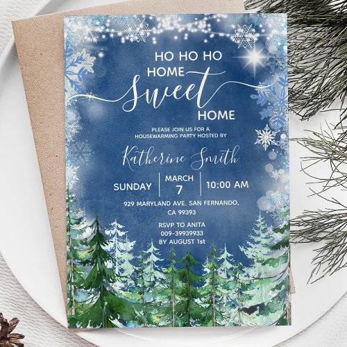 Silver Blue Winter Wood Rustic Housewarming Party Invitation
