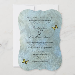 Silver Blue Yellow Butterfly Wedding Invitation