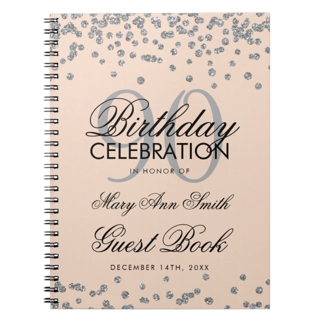 Silver Blush 90th Birthday Guest Book Confetti (Front)