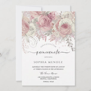 Silver Blush Enchanted Floral Quinceanera Invitation