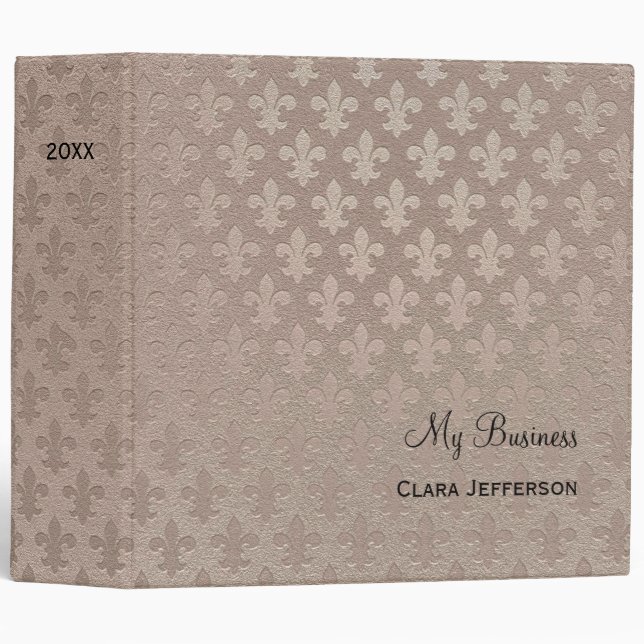 Silver blush fleur de lis metallic pattern 3 ring binder (Front/Spine)