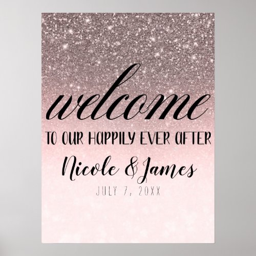 Silver  Blush Glitter Welcome to Our Wedding Sign