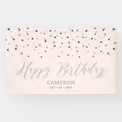 Silver  Blush Hexagon Confetti Happy Birthday Banner