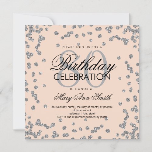 Silver Blush Pink 80th Birthday Glitter Confetti Invitation