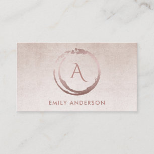 SILVER BLUSH PINK BRUSH MARK CIRCLE LOGO MONOGRAM BUSINESS CARD
