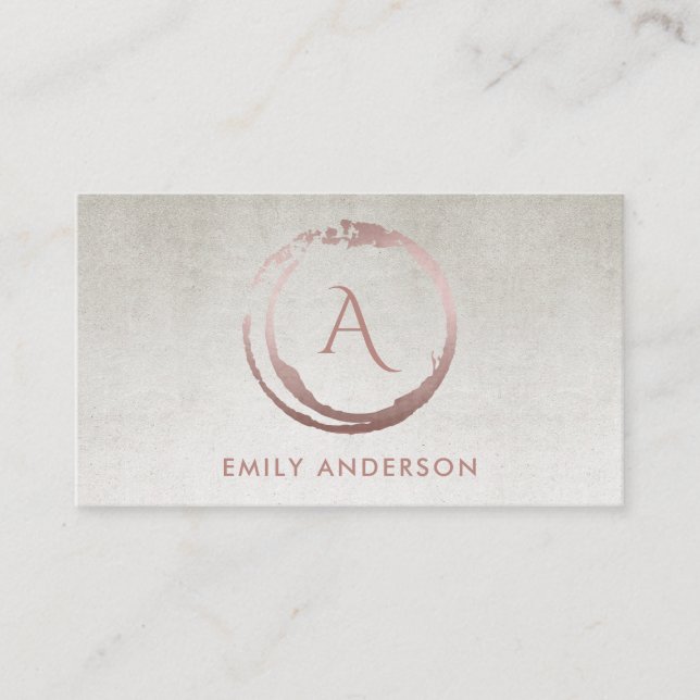 SILVER BLUSH PINK BRUSH MARK CIRCLE LOGO MONOGRAM BUSINESS CARD (Front)