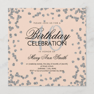 Silver Blush Pink Glitter Confetti 40th Birthday Invitation