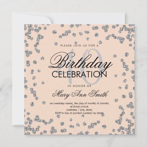 Silver Blush Pink Glitter Confetti 40th Birthday Invitation