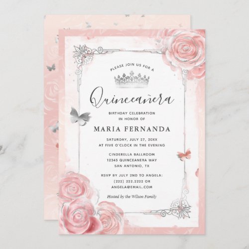 Elegant Personalized Rose Gold Glitter Quinceanera Invitations - Modern  Pink Paper