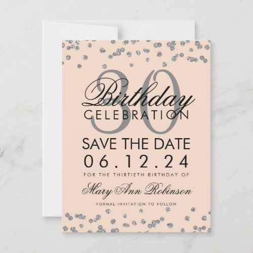 Silver Blush Pink Save the Date Birthday Confetti