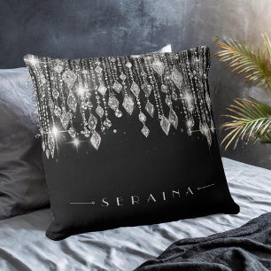 Silver Boho Gems on Black ID1035 Throw Pillow