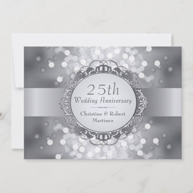 Silver Bokeh 25th Anniversary Party Invitation (Front)