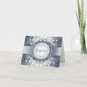 Silver Bokeh 25th Anniversary Thank You Card