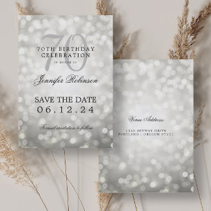 Silver Bokeh 70th Birthday Save the Date Invitation