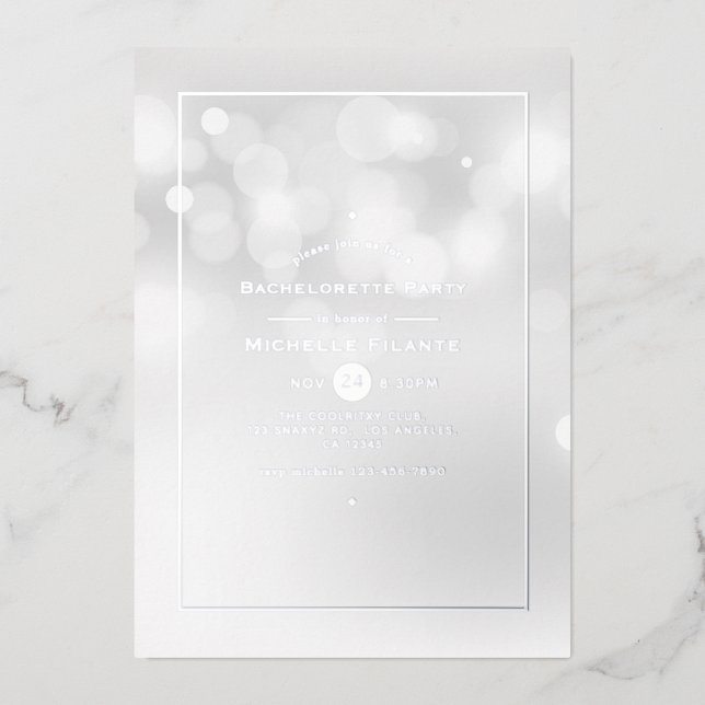 Silver Bokeh Bachelorette Party Foil Invitation (Front)