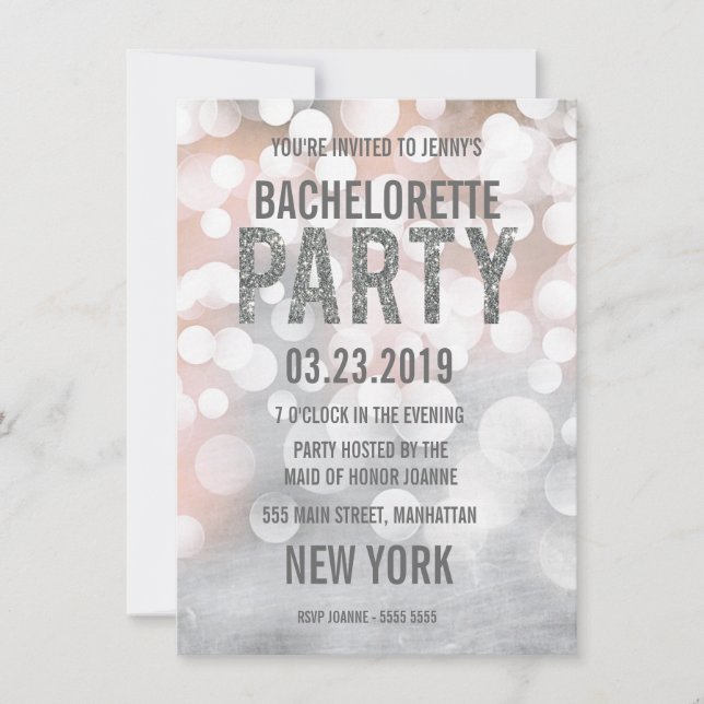 Silver Bokeh Glitter Bachelorette Party Invite (Front)