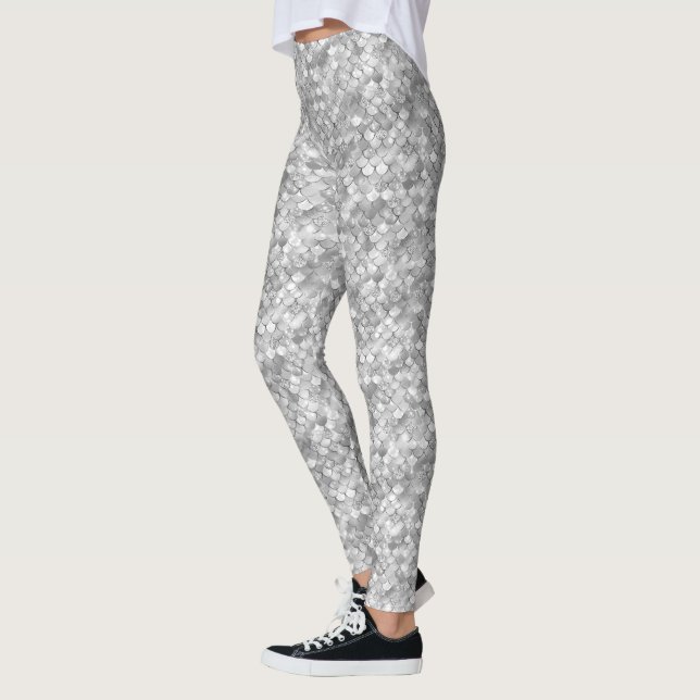 Silver Bokeh Glitter Mermaid Leggings (Left)