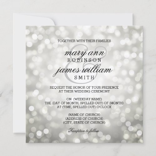 Silver Bokeh Lights Elegant Wedding Invitation