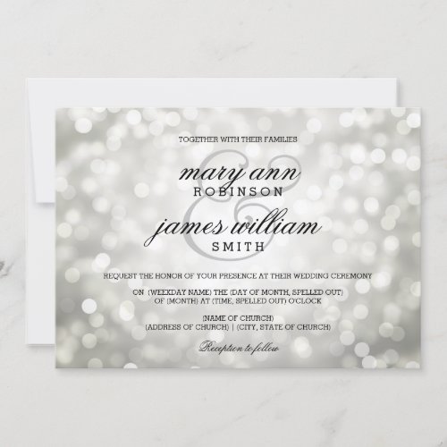 Silver Bokeh Lights Elegant Wedding Invitation