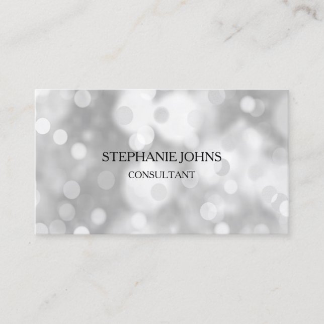 Silver Bokeh Patterns Monogram Name Black White Business Card (Front)